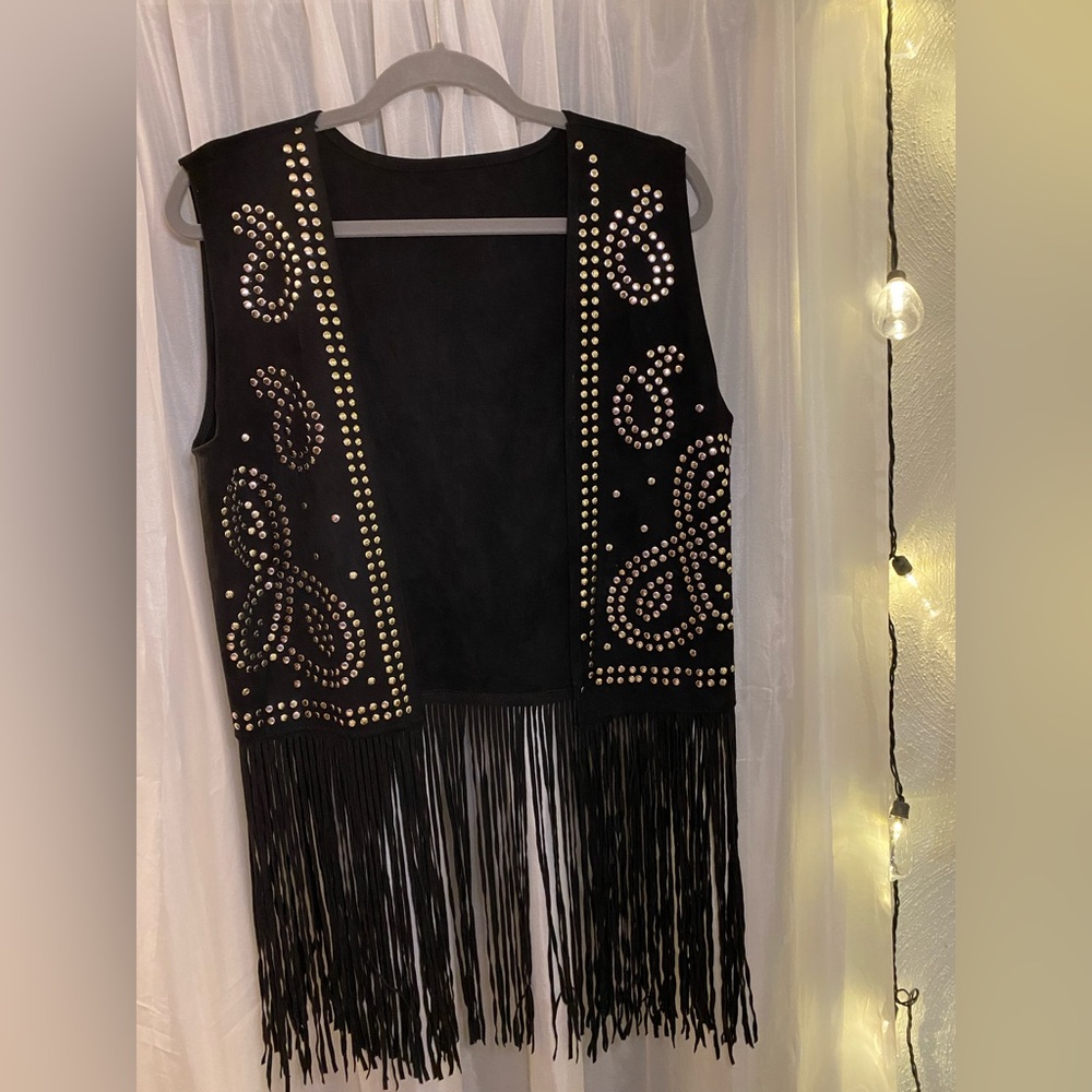 COPY - PU faux leather fringe studded vest S/M